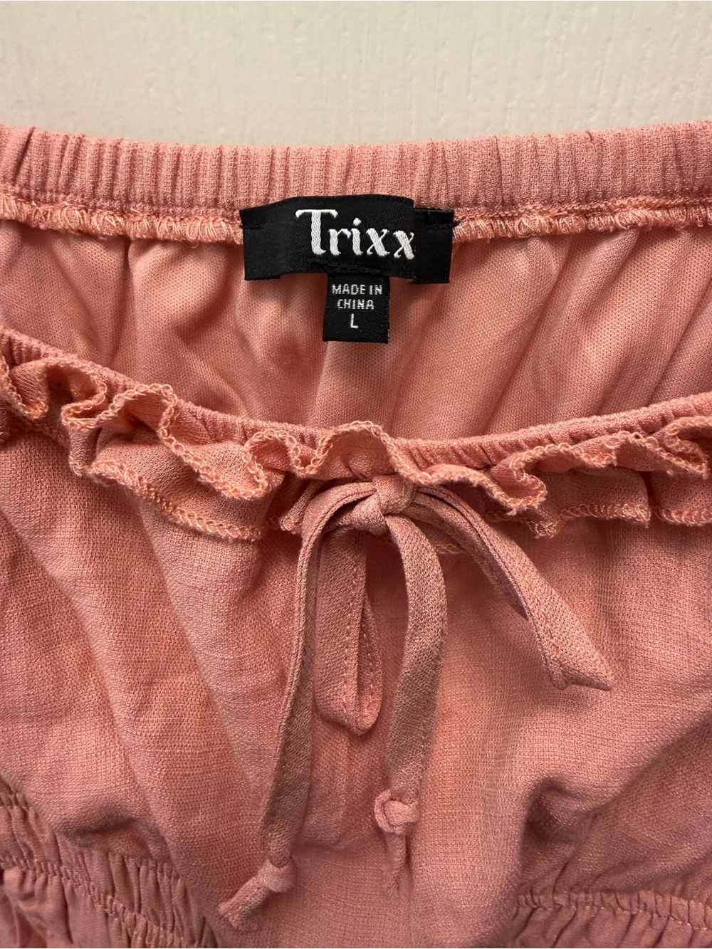 Trixxi Dusty Rose Smocked Waist Ruffle Mini Dress L Francesca's Boho - Picture 5 of 7